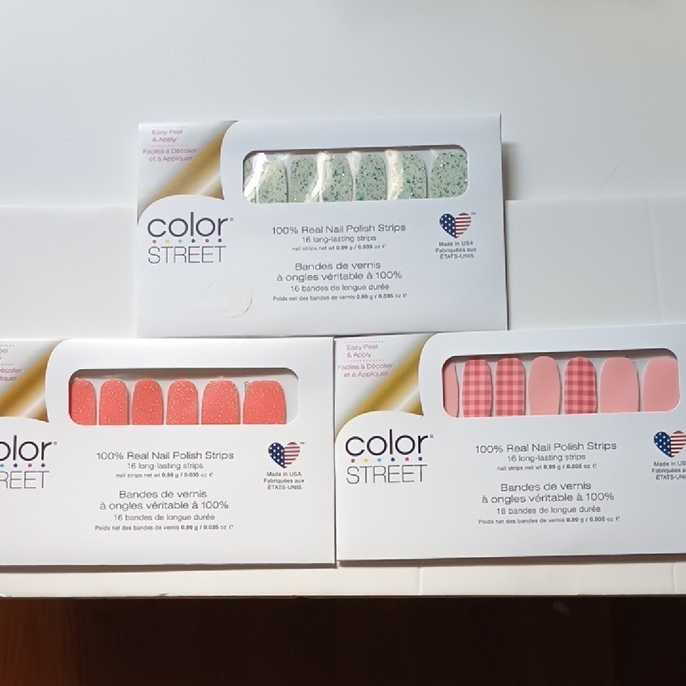 Color Street Nail Polish Strips Trio - Coral, Mint, Pink
